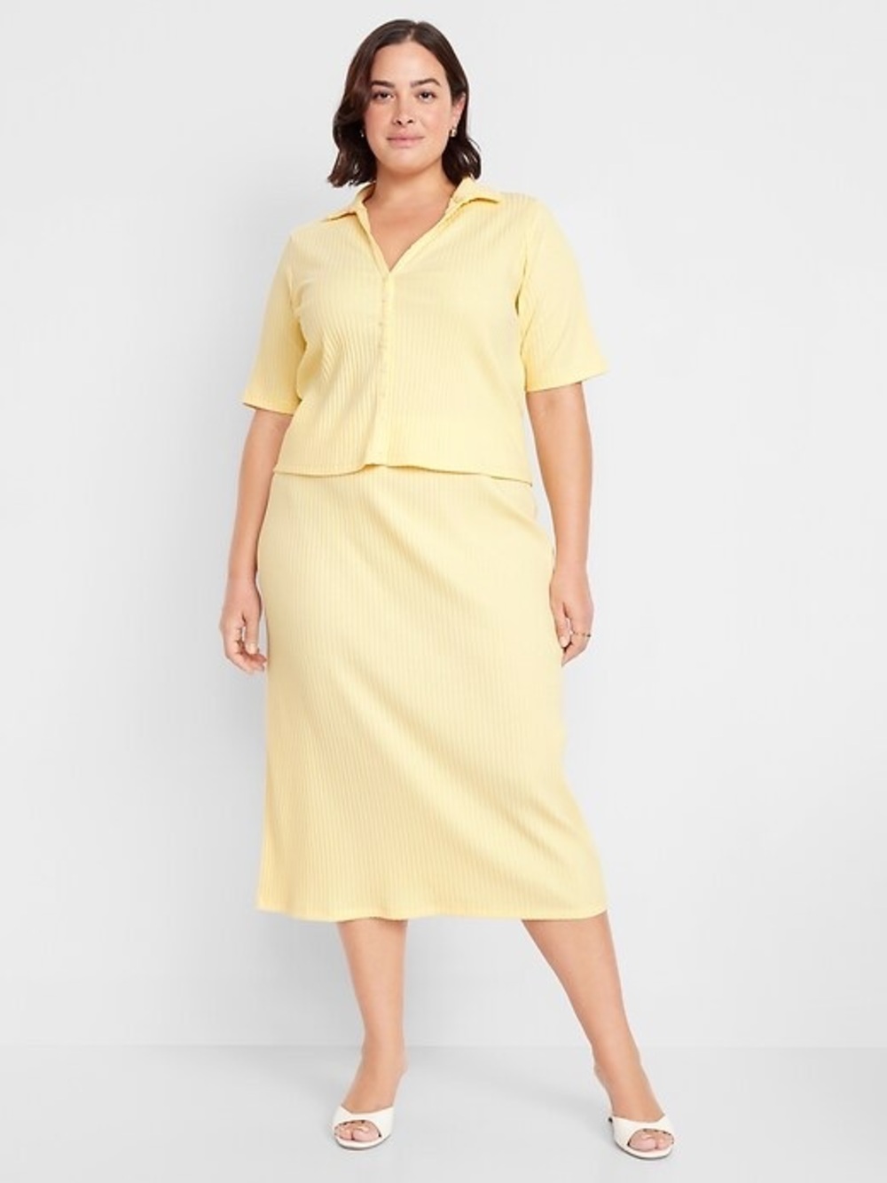 Yellow Pleated Maxi Skirt and top